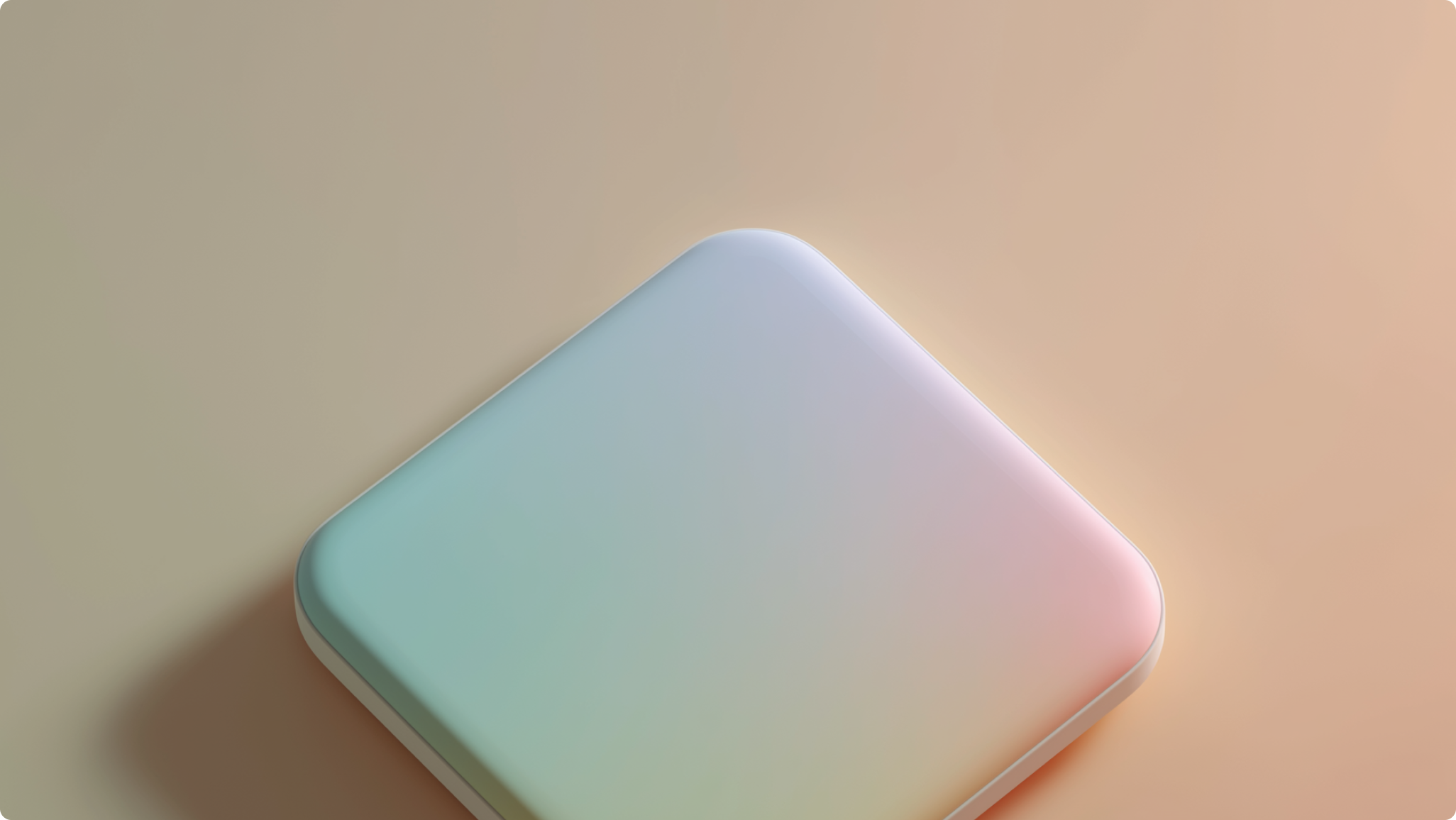 Concept render of a smooth, rounded square device on a peach surface