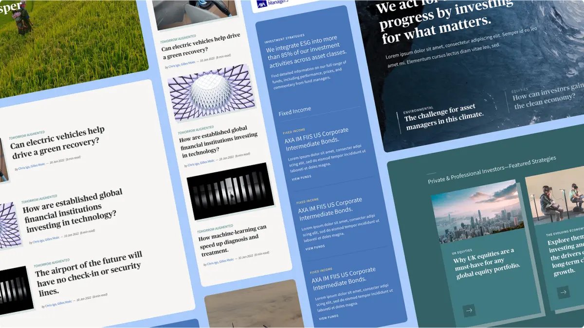 AXA IM web pages for insight articles, fund listings and featured strategies