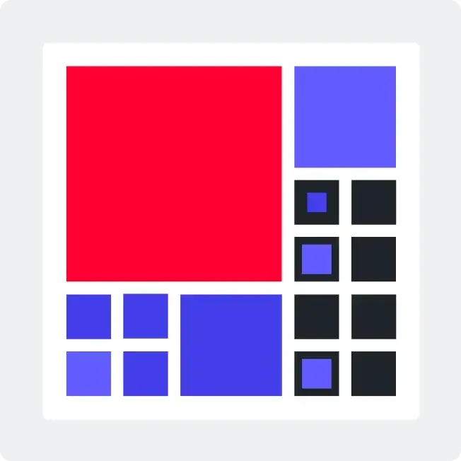 Bento brand graphic made of red, blue and dark squares