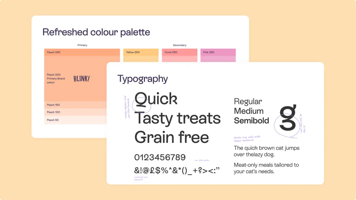 Refreshed Blink colour palette and typography specimens