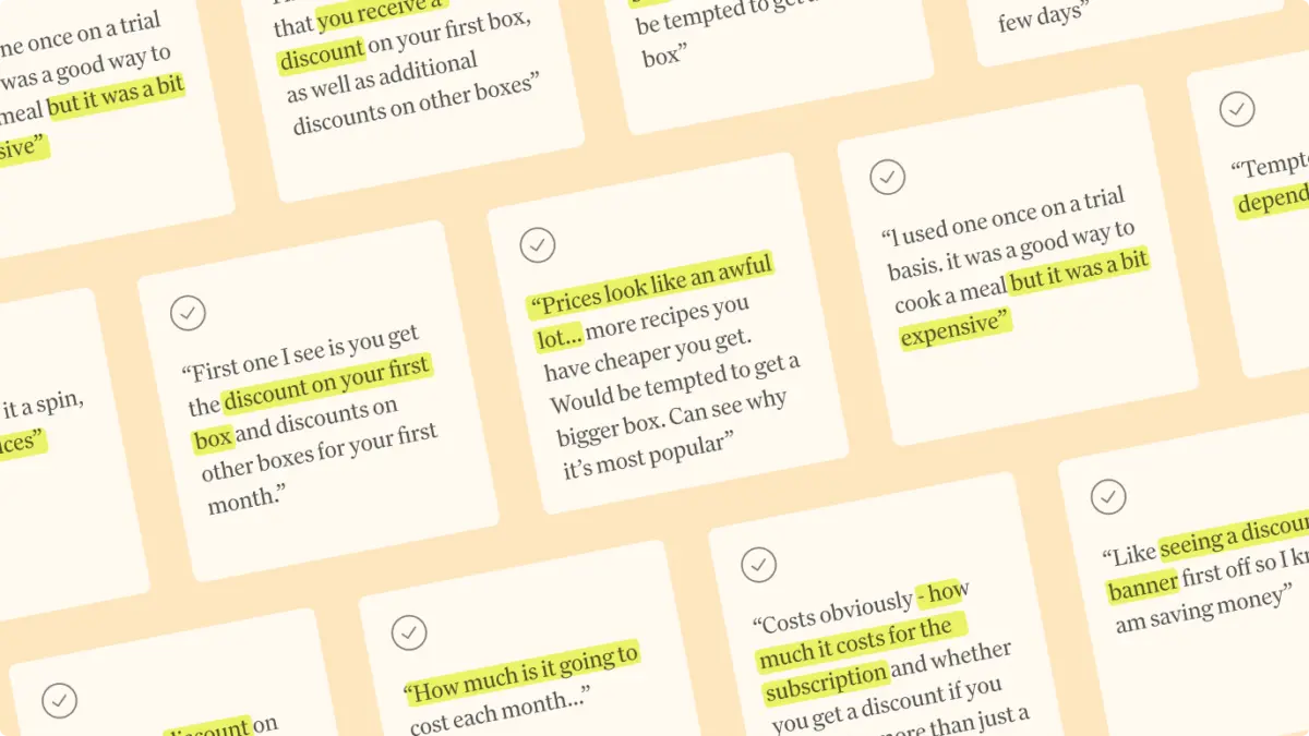 Interview quotes about price and discounts, with key phrases highlighted
